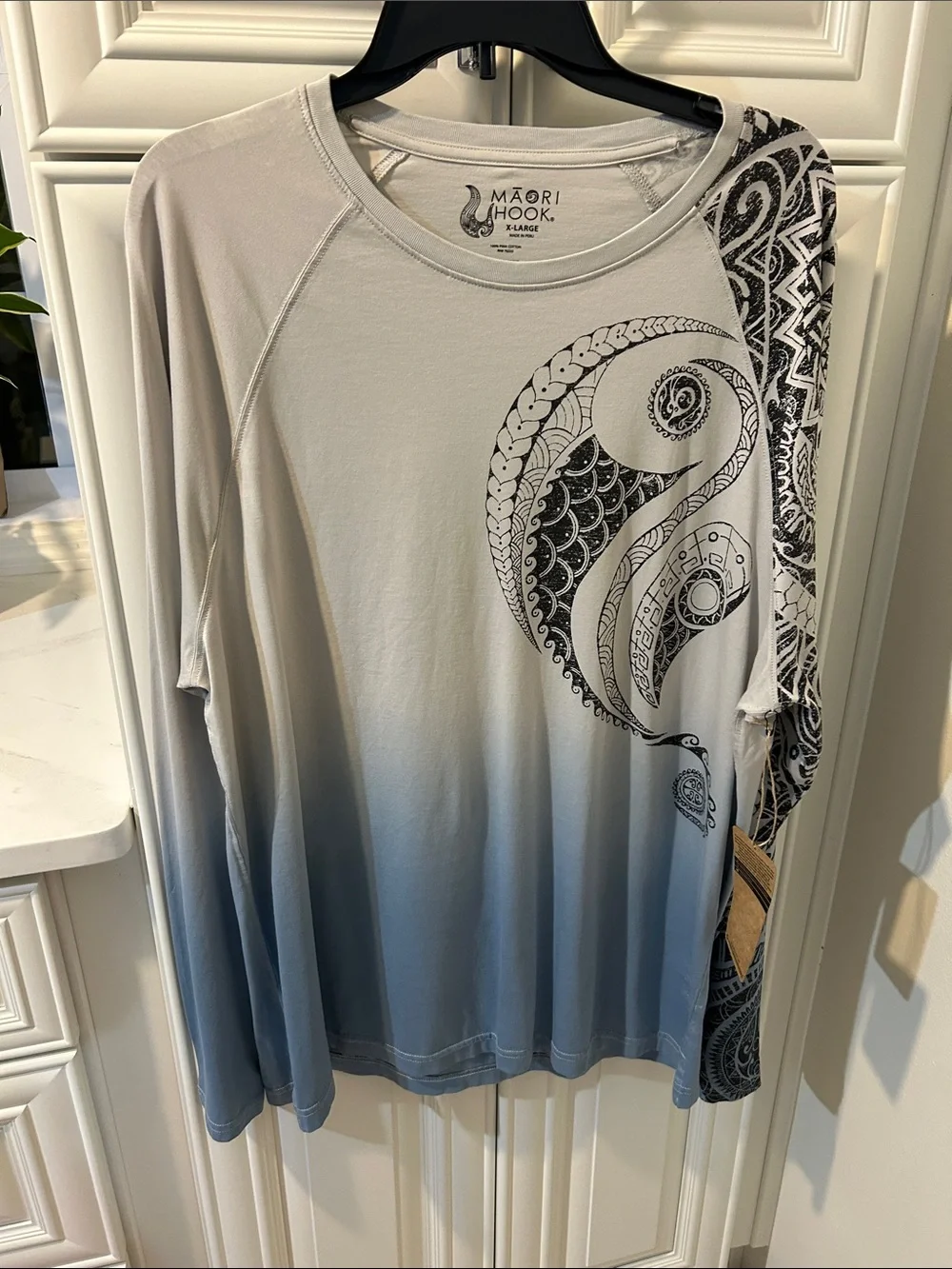 Ombre Long Sleeve Tee in Light Gray and Blue - Picture 1 of 2